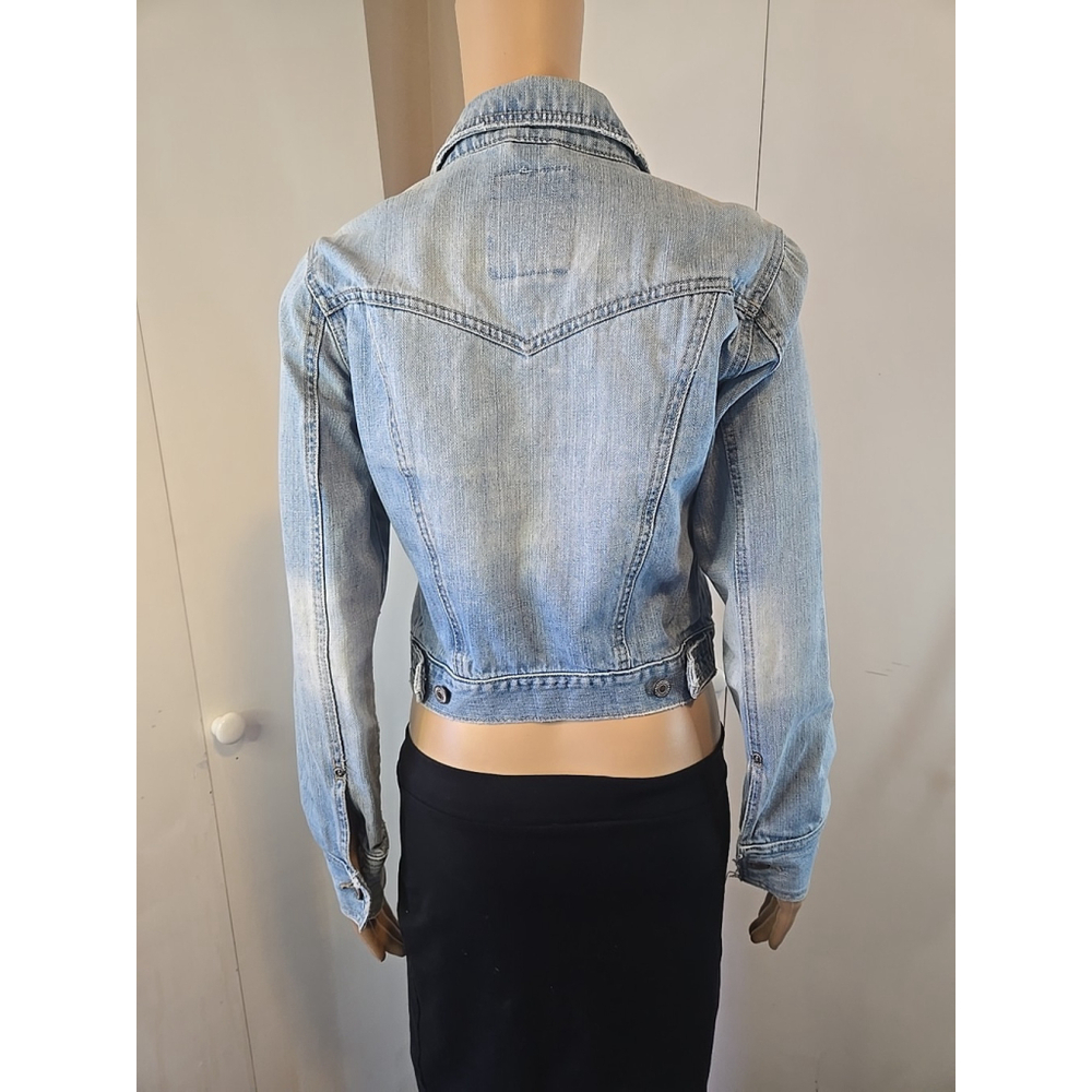 Vintage Aeropostale Cropped Denim Jacket Medium Light Wash Y2K Trucker - Picture 10 of 11